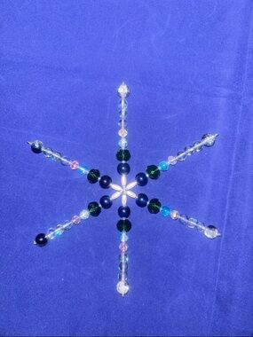 Crystal Beaded Snowflake Ornament - Iridescent Blue & Green